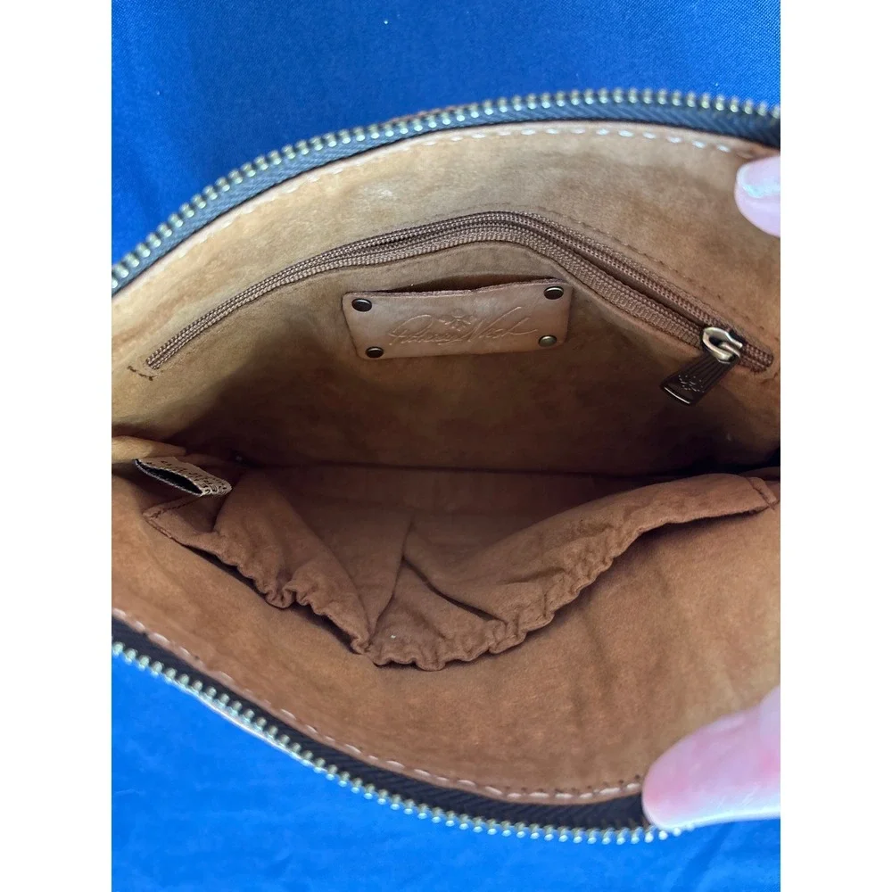 Patricia Nash Tan Woven Leather Wristlet Pouch Clutch Bag Wallet Boho